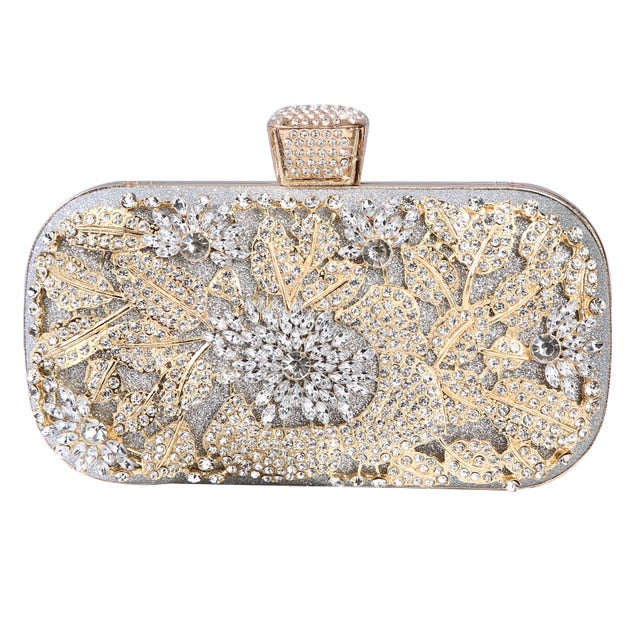 luxury party clutch with metal handle b silver