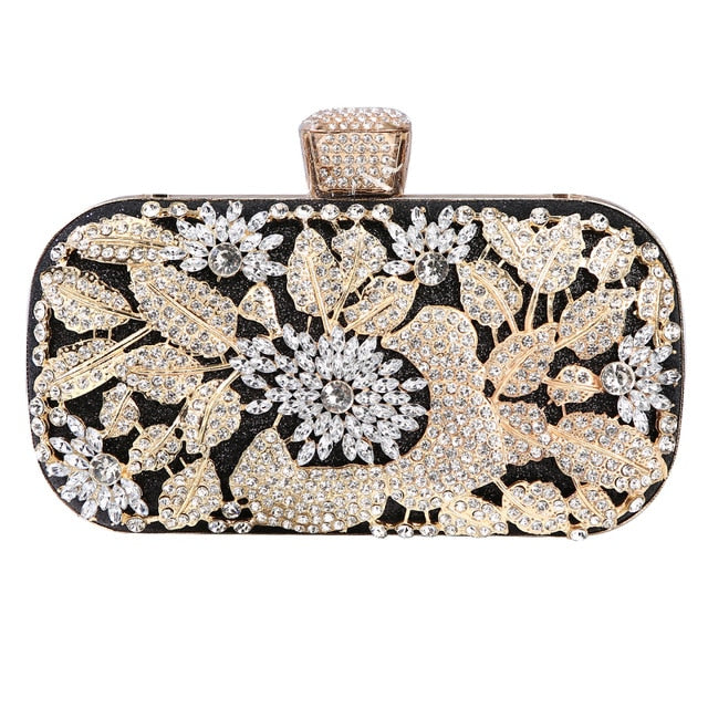 luxury party clutch with metal handle b black