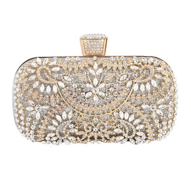 luxury party clutch with metal handle sliver