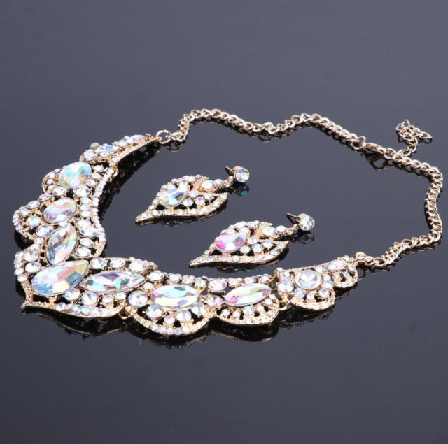 rhinestone crystal statement dubai wedding jewelry set