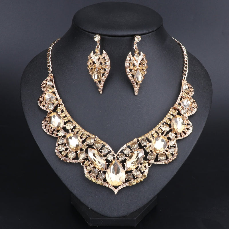 rhinestone crystal statement dubai wedding jewelry set gold