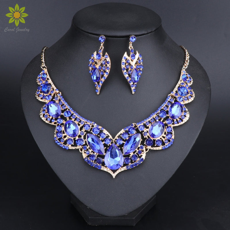 rhinestone crystal statement dubai wedding jewelry set blue