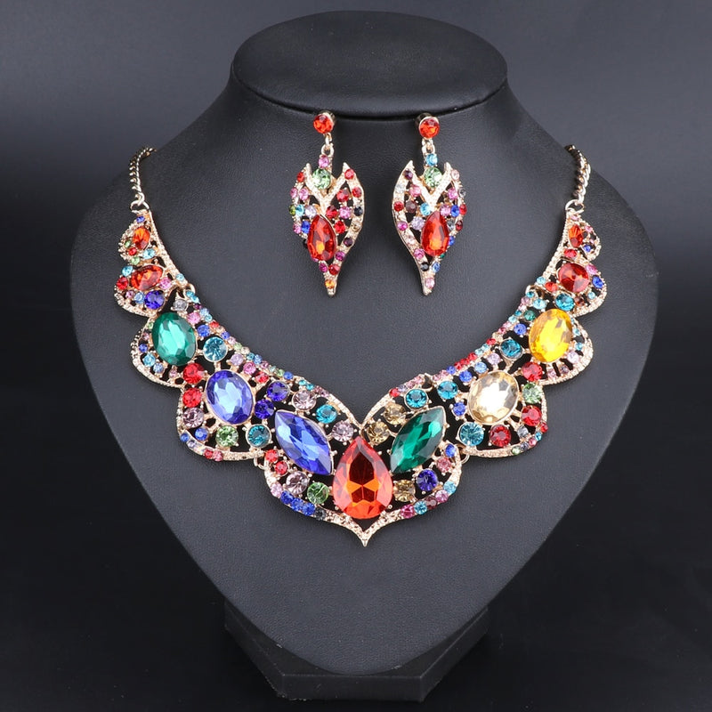 rhinestone crystal statement dubai wedding jewelry set multi