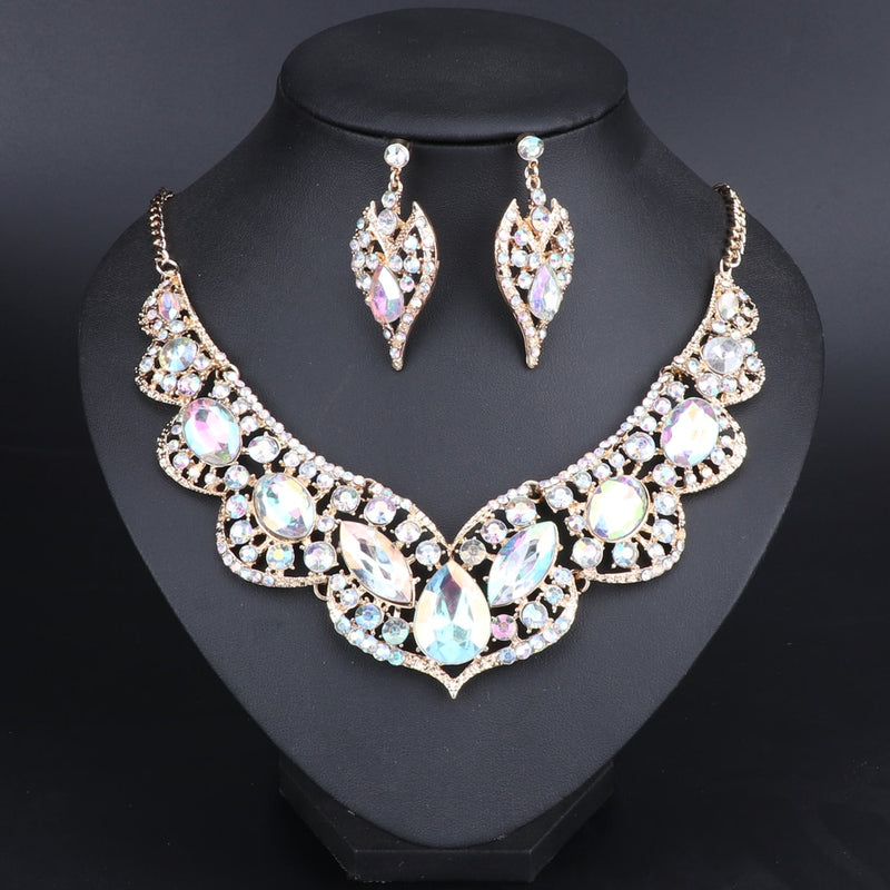rhinestone crystal statement dubai wedding jewelry set ab color