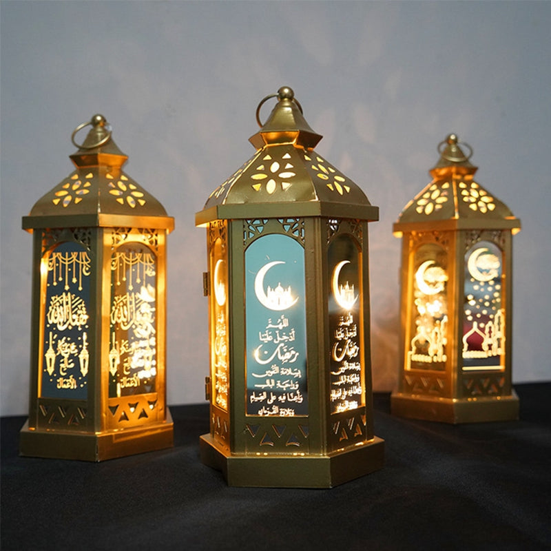 eid mubarak metal lantern led night light ramadan home decoration