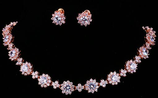 emmaya luxury cubic zircon crystal bridal jewelry sets rose gold