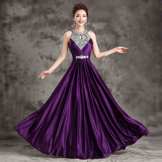 elegant long floor length satin sexy formal prom party gowns