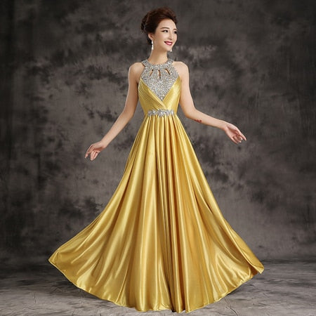 elegant long floor length satin sexy formal prom party gowns