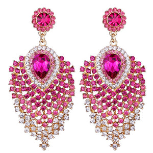 silver plated clear rhinestone crystal long drop earrings