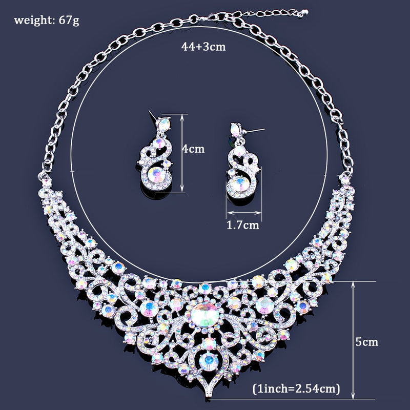 cute crystal rhinestones necklace and earrings bridal jewelry set