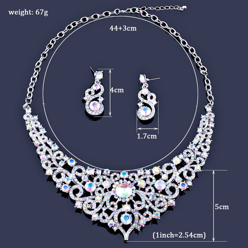 cute crystal rhinestones necklace and earrings bridal jewelry set