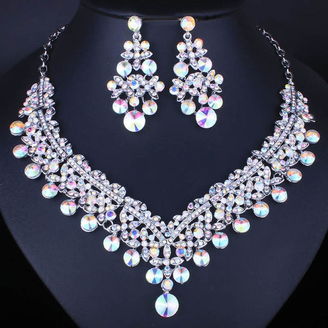 water drop shape crystal rhinestones fashion bridal jewelry set ab white