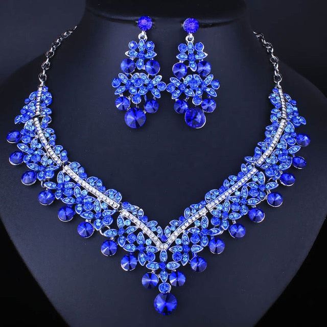 water drop shape crystal rhinestones fashion bridal jewelry set dark blue