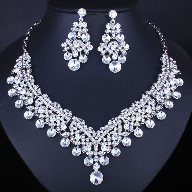 water drop shape crystal rhinestones fashion bridal jewelry set white
