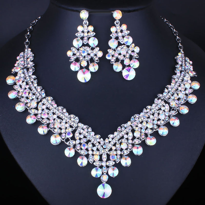 water drop shape crystal rhinestones fashion bridal jewelry set