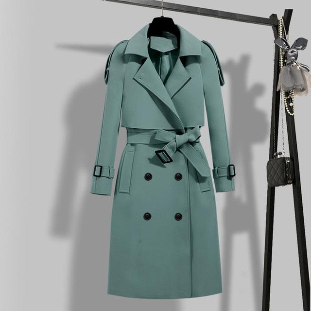winter elegant women double breasted solid trench coat