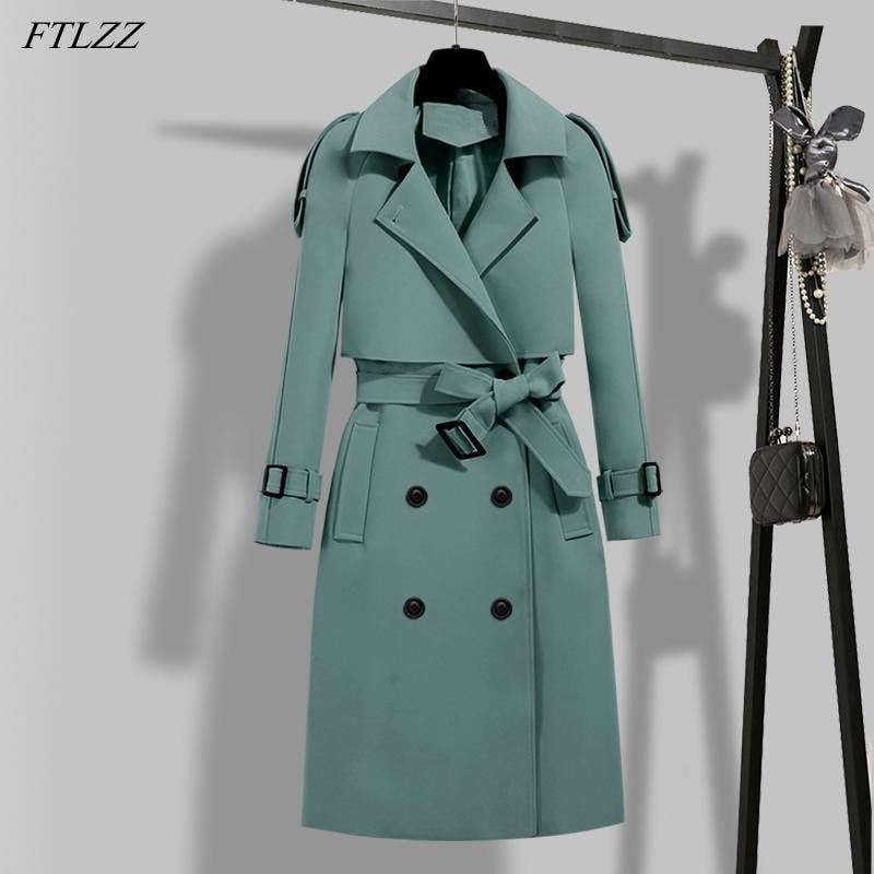 winter elegant women double breasted solid trench coat