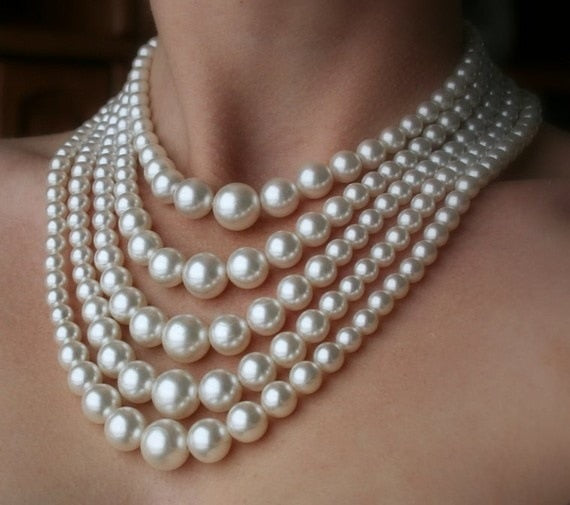 white pearl chunky multi strand 5 layers choker