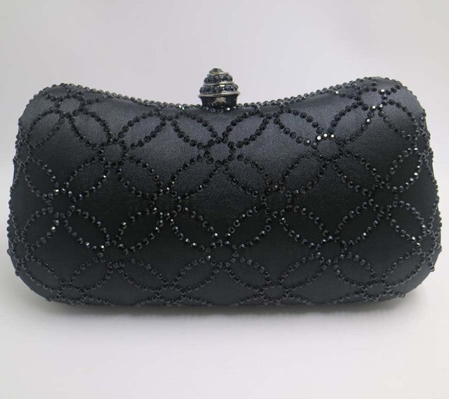 flower emerald rhinestone crystal evening wedding clutch black