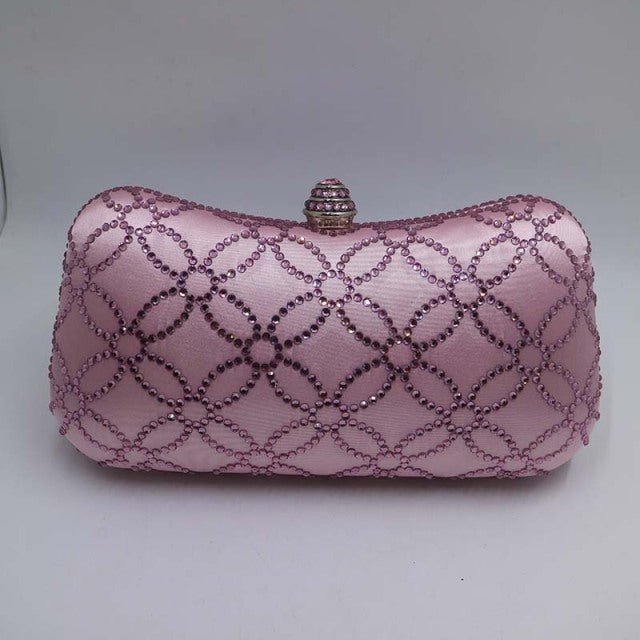 flower emerald rhinestone crystal evening wedding clutch pink