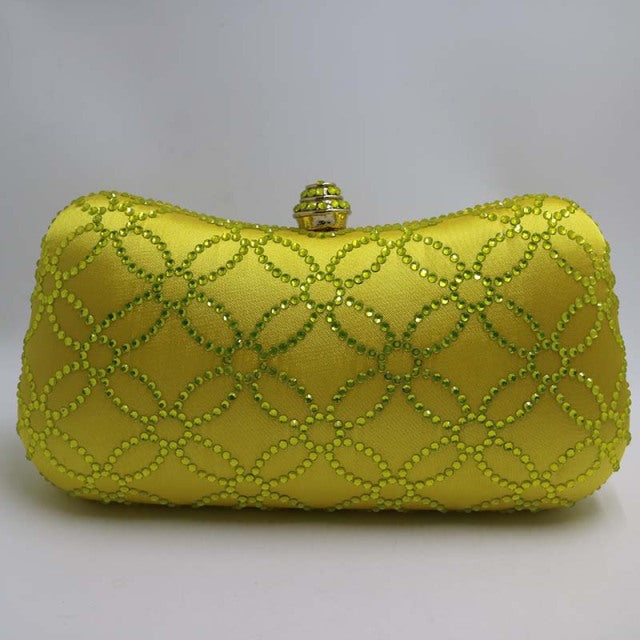 flower emerald rhinestone crystal evening wedding clutch yellow