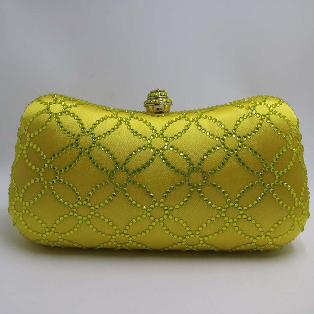 flower emerald rhinestone crystal evening wedding clutch yellow