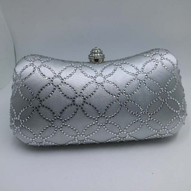 flower emerald rhinestone crystal evening wedding clutch silver