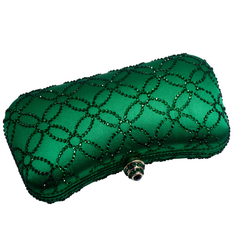 flower emerald rhinestone crystal evening wedding clutch