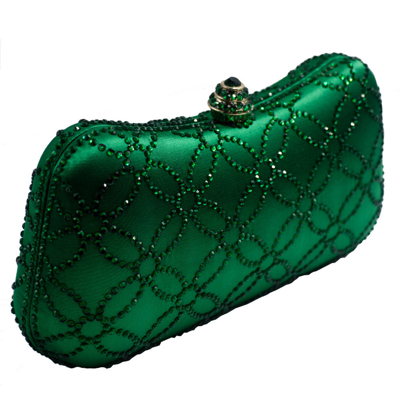 flower emerald rhinestone crystal evening wedding clutch