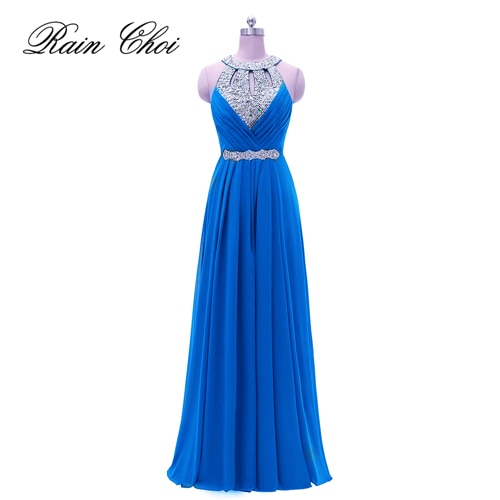 women halter wedding party gown chiffon long bridesmaid dresses