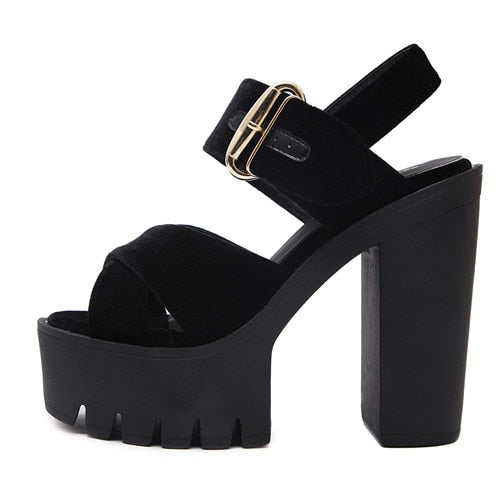 buckle square high heels black / 8