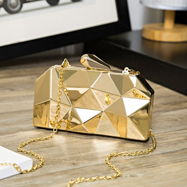 gold acrylic box geometric evening bag clutch bags elegent chain women handbag for party shoulder bag for wedding/dating/party gold