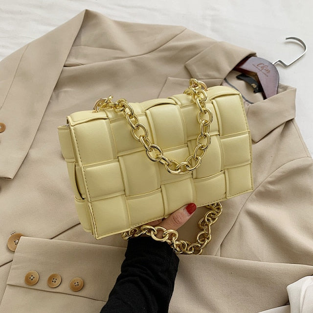 green weave crossbody bag luxury women designer leather shoulder bags small flap messenger handbag chain tote bag bolsa feminina yellow