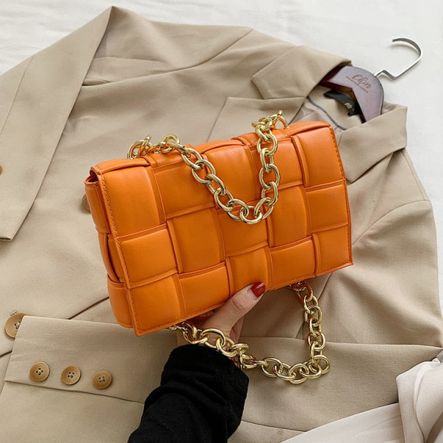 green weave crossbody bag luxury women designer leather shoulder bags small flap messenger handbag chain tote bag bolsa feminina orange