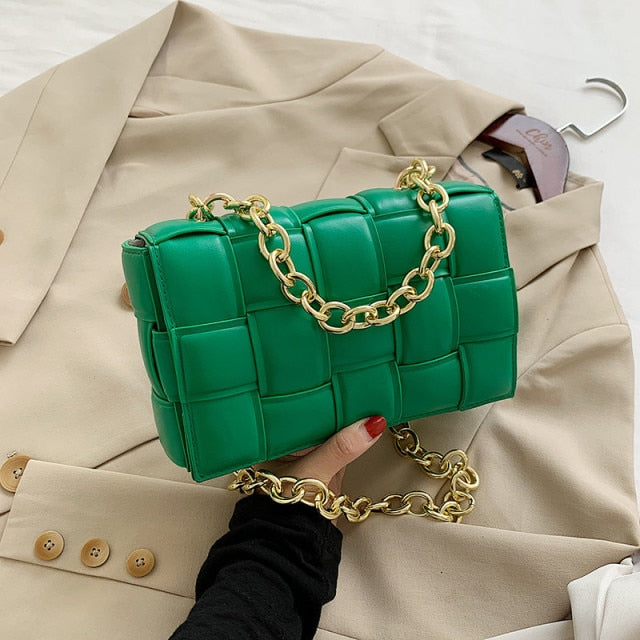 green weave crossbody bag luxury women designer leather shoulder bags small flap messenger handbag chain tote bag bolsa feminina green