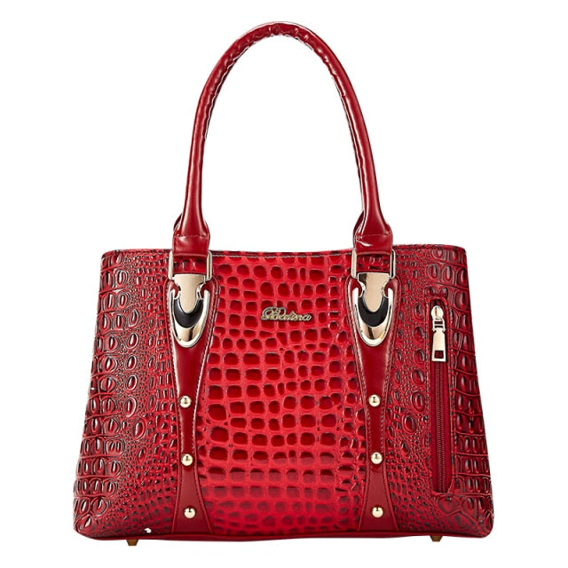 designer crocodile leather style luxury women handbag red wine / about 32cm 14cm 22cm
