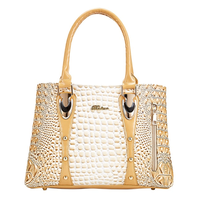 designer crocodile leather style luxury women handbag golden betel / about 32cm 14cm 22cm
