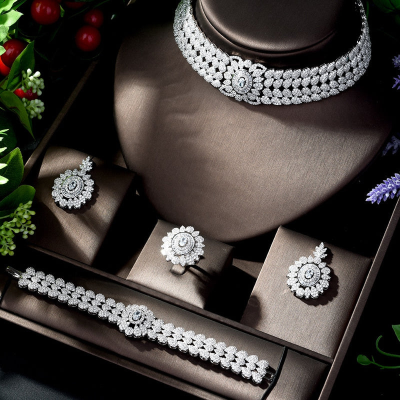 cz zirconia jewelry sets platinum plated