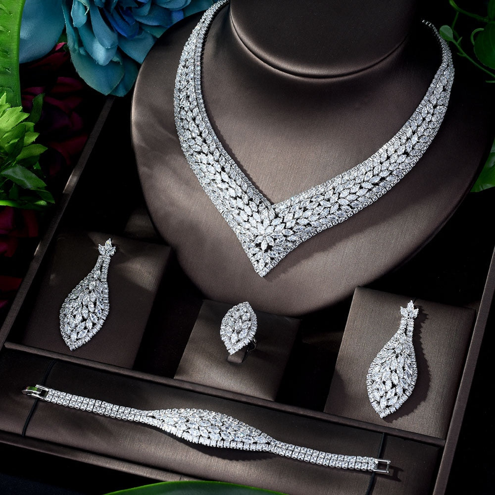 luxury zircon crystal aaa cz wedding jewelry set white gold plated