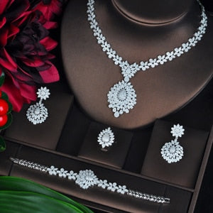 cubic zirconia luxury jewelry set platinum plated / resizable