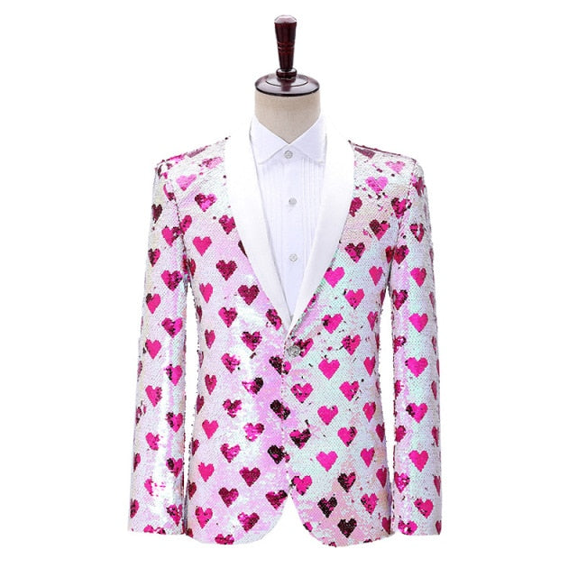 heart print blazer jacket men stage party mens suit jackets dress luxury performance mens blazer wedding singer costume homme