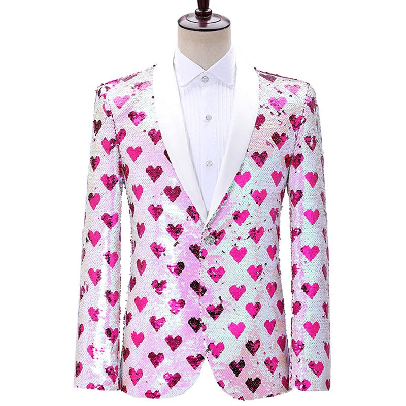 heart print blazer jacket men stage party mens suit jackets dress luxury performance mens blazer wedding singer costume homme