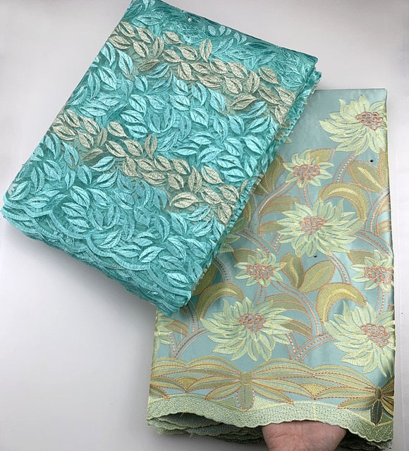high quality net lace fabric 2.5+2.5 yard fabric 8