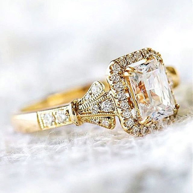 huitan luxury tiny shiny cz stone engagement rings romantic golden color valentine's day gift for girlfriend solitaire midi ring