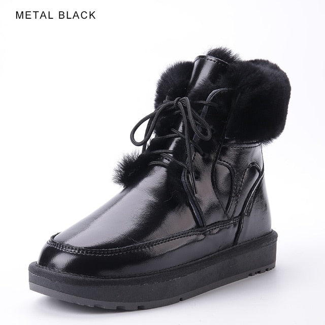 new style leather sheep fur lined women fashion ankle winter boots
