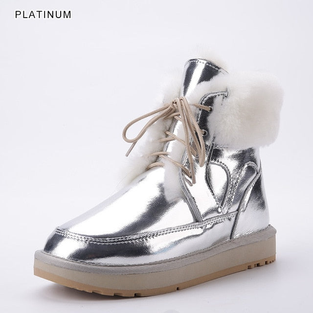 new style leather sheep fur lined women fashion ankle winter boots