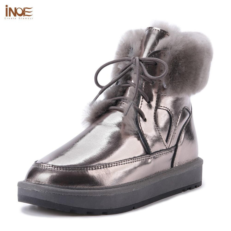 new style leather sheep fur lined women fashion ankle winter boots