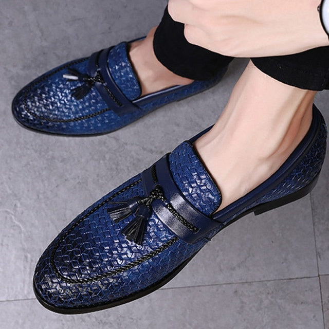 tassel plaid men new loafers weaving comfortable soft mens leisure leather shoes fashion sapato masculino