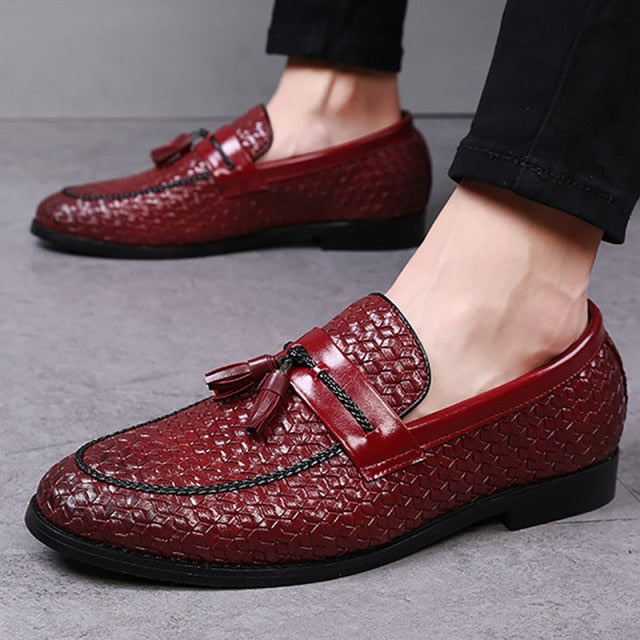 tassel plaid men new loafers weaving comfortable soft mens leisure leather shoes fashion sapato masculino