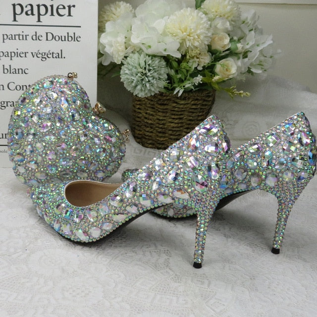 crystal wedding shoes 9cm with matching bags